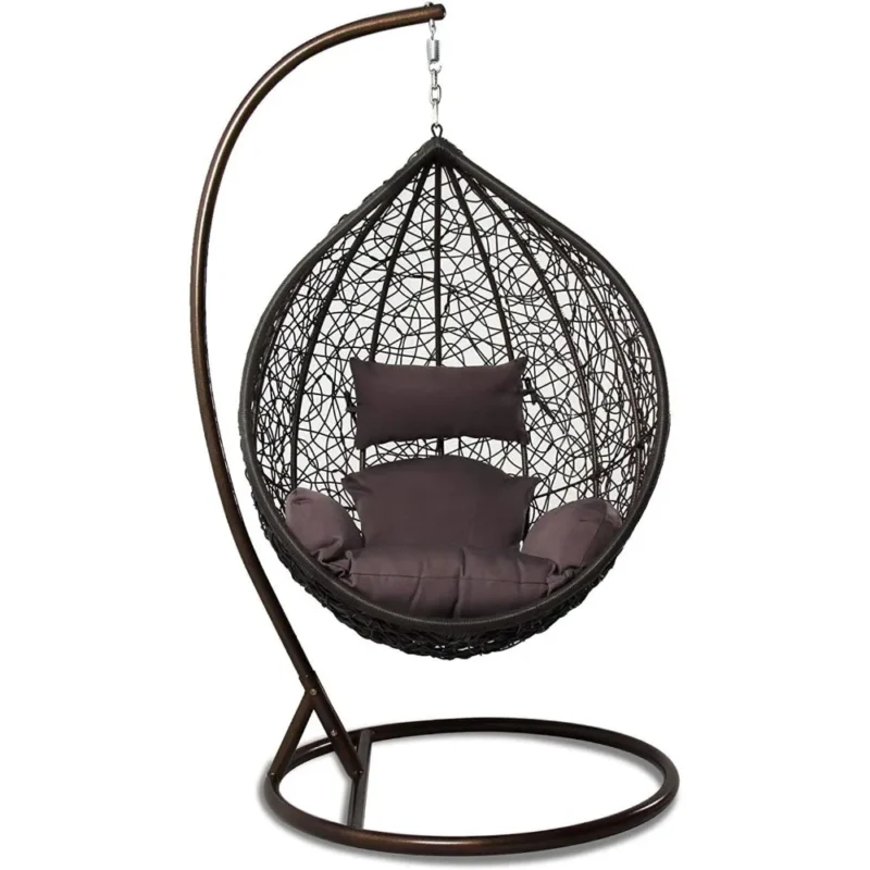 Hanging Egg Chair with Brown Cushion and Stand - 350 lbs Capacity for Patio & Garden - Image 2