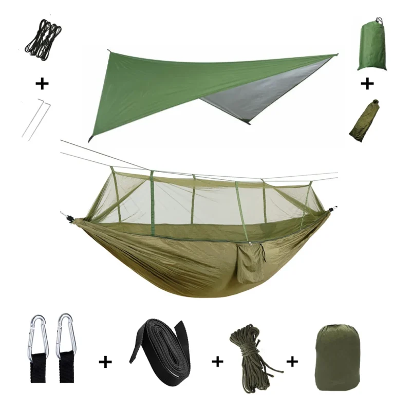 Two-Person Camping Hammock with Mosquito Net and Rain Cover - 440 lbs Capacity for Outdoor Adventures - Image 7