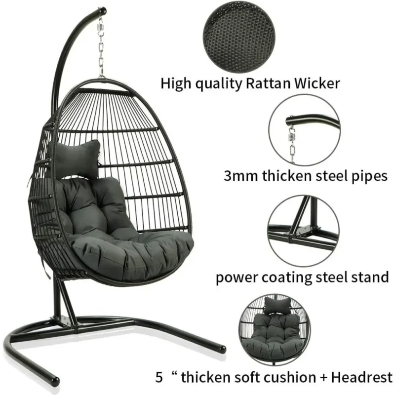 Foldable Egg Chair Hammock with Stand - 330 lbs Capacity for Patio & Garden - Image 3