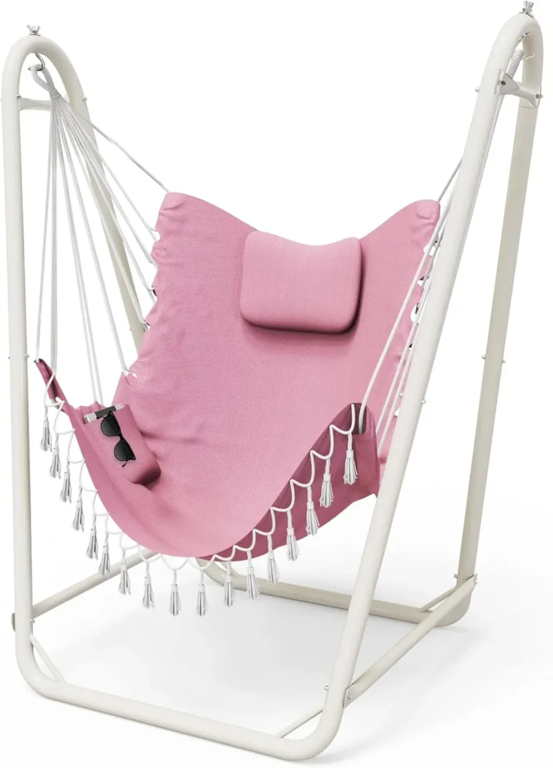 U-Shaped Hammock Chair with Metal Stand - 350 lbs Capacity for Indoor & Outdoor Relaxation - Image 12