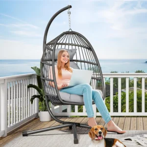 Wicker Egg Chair with Stand & Cushions - 330 lbs Capacity for Indoor & Outdoor Relaxation