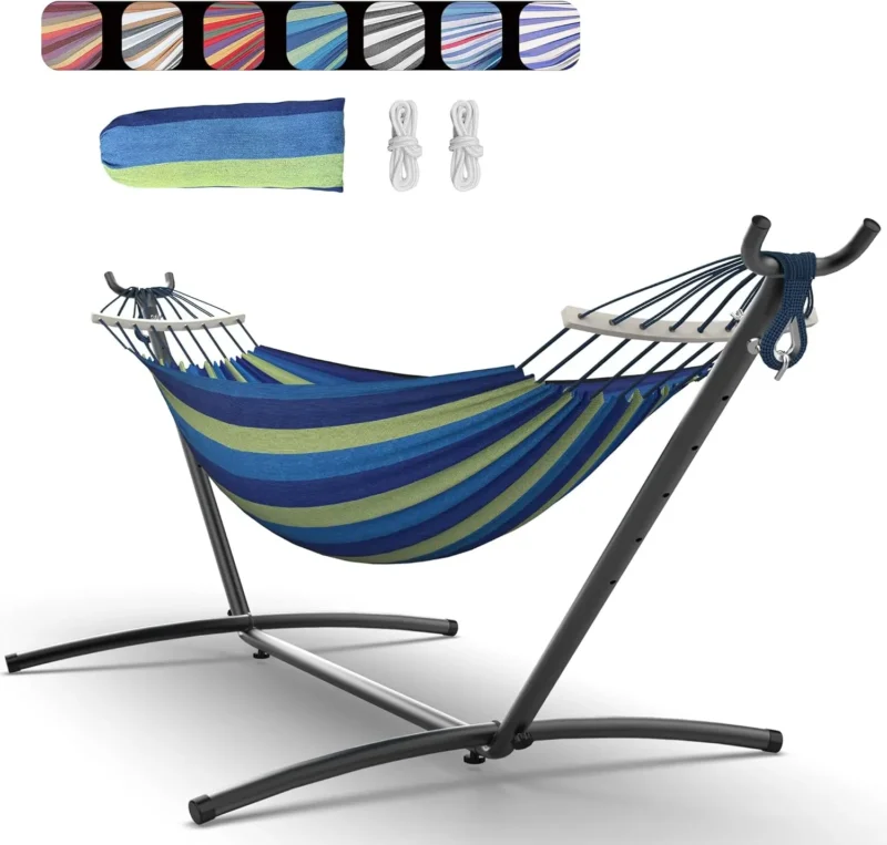 Double Fabric Hammock with Steel Stand - 600 lbs Capacity for Indoor & Outdoor - Image 12