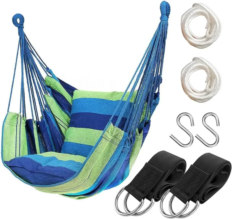 Cotton Weave Hammock Chair with Stand - 300 lbs Capacity for Indoor & Outdoor - Image 12