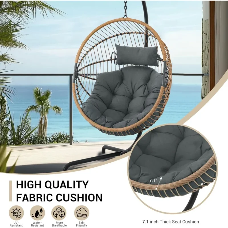 Hanging Egg Chair with Steel Frame Stand - 350 lbs Capacity for Patio & Garden - Image 5