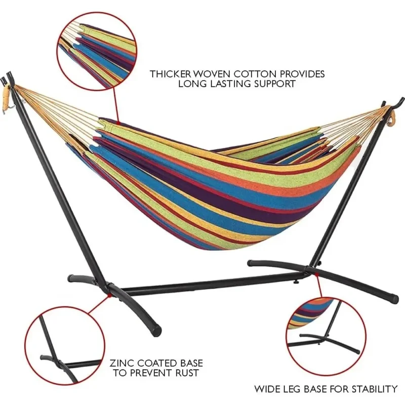 Double Fabric Hammock with Steel Stand - 250 lbs Capacity for Backyard & Patio - Image 5