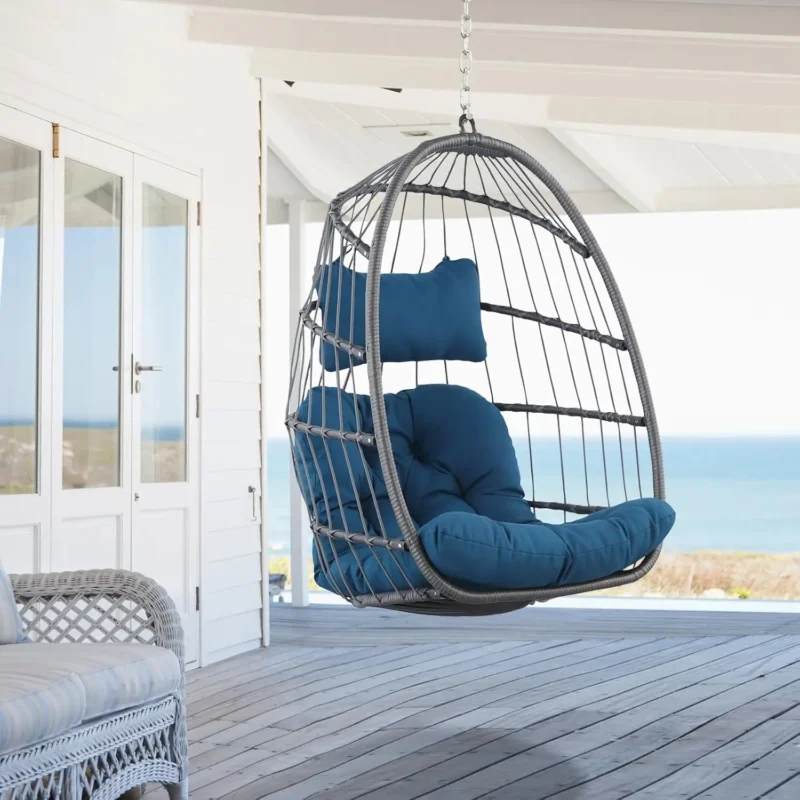 Foldable Egg Chair Hammock with Hanging Chain - 300 lbs Capacity for Indoor & Outdoor Use - Image 7