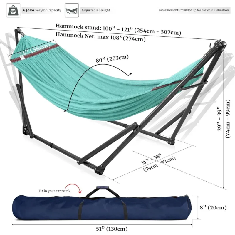 Double Fabric Hammock with Folding Steel Stand - 600 lbs Capacity for Indoor & Outdoor Relaxation - Image 6