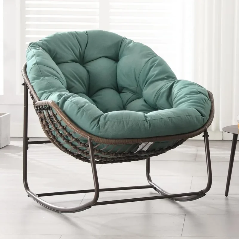 Oversized Egg Papasan Rocking Chair with Cushion - 350 lbs Capacity for Indoor & Outdoor - Image 6