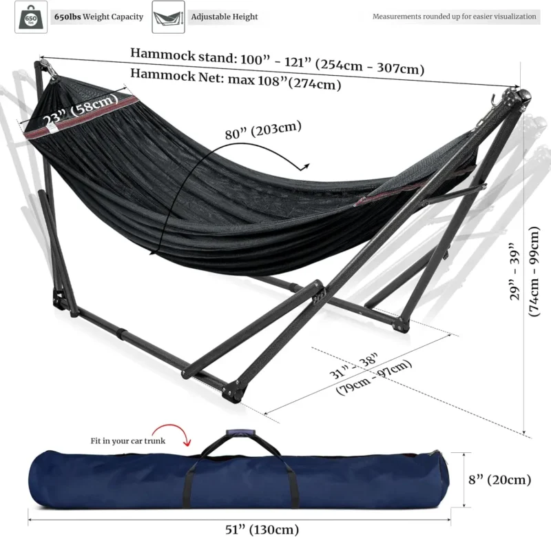 Double Steel Hammock with Foldable Stand - 600 lbs Capacity for Outdoor Relaxation - Image 6