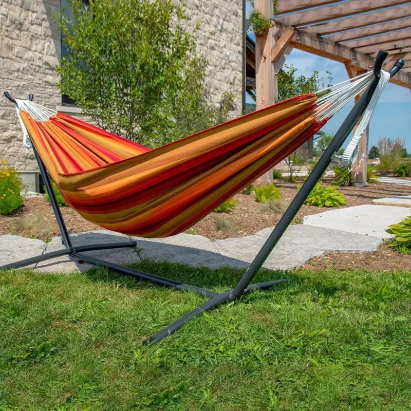 Double Sunbrella Fabric Hammock with Space-Saving Steel Stand - 450 lbs Capacity for Patio & Backyard - Image 6