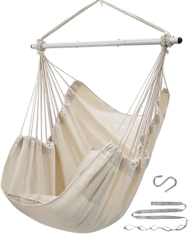 Deluxe Hanging Hammock Chair with Steel Bar - 500 lbs Capacity for Indoor & Outdoor - Image 10