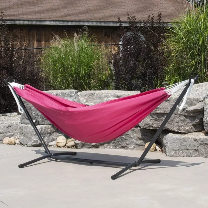 Double Polyester Hammock with Steel Stand - 450 lb Capacity for Indoor & Outdoor Relaxation - Image 3