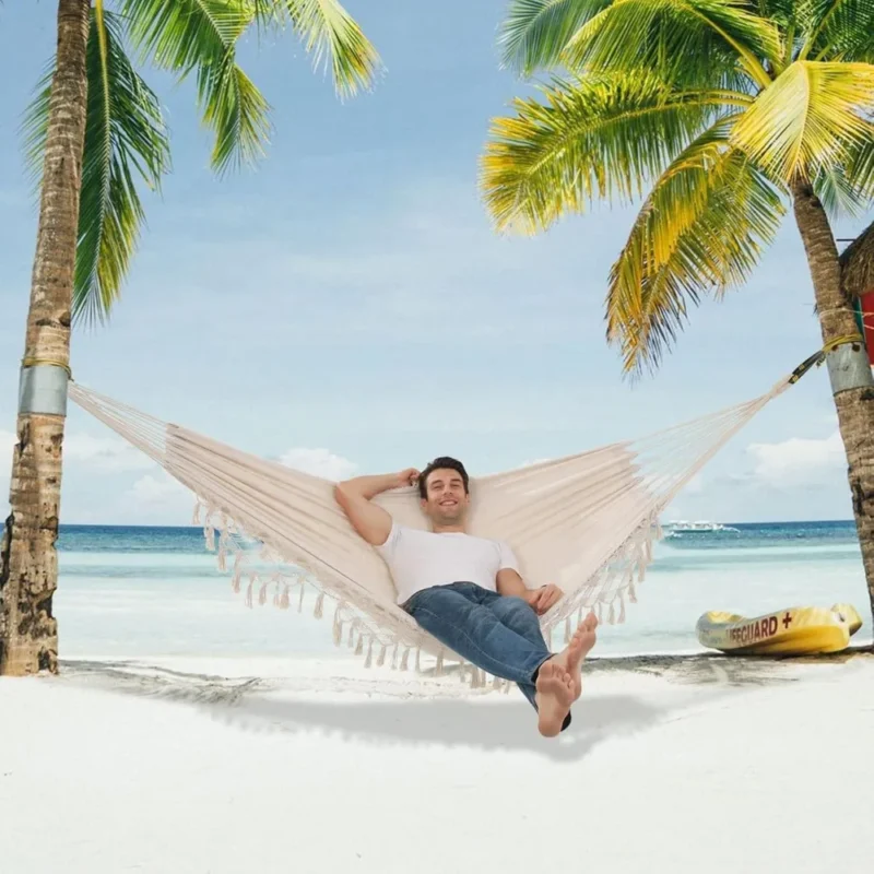 Double Macrame Hanging Swing Hammock - 500 lbs Capacity for Indoor & Outdoor Spaces - Image 3