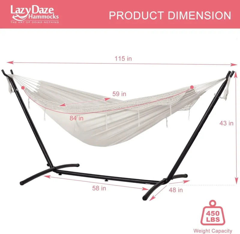 Double Fabric Hammock with Steel Stand - 450 lbs Capacity for Backyard & Camping - Image 5