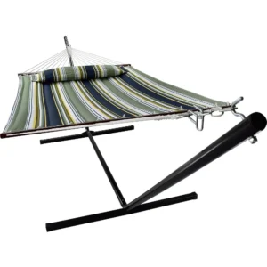 Double Fabric Hammock with Spreader Bars & Stand - 450 lbs Capacity for Backyard Relaxation