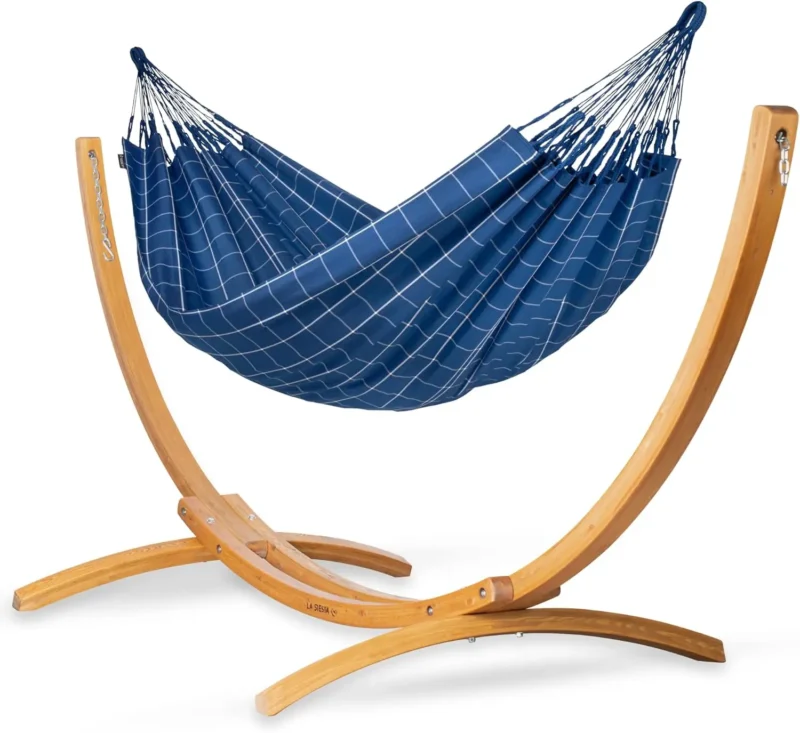 Double Olefin Hammock with Larch Wood Stand - 350 lbs Capacity for Backyard Relaxation - Image 7