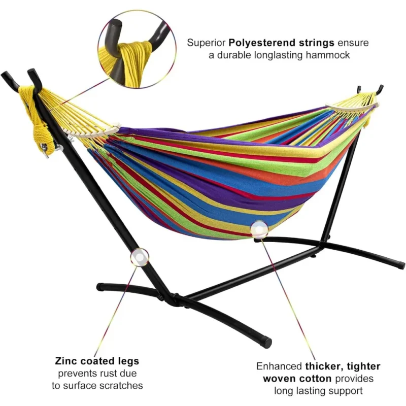 Double Fabric Hammock with Steel Stand - 450 lbs Capacity for Backyard & Patio - Image 5