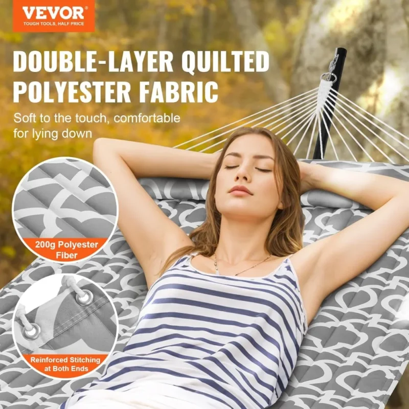 Double Quilted Hammock with Steel Stand - 480 lbs Capacity for Backyard & Patio - Image 2