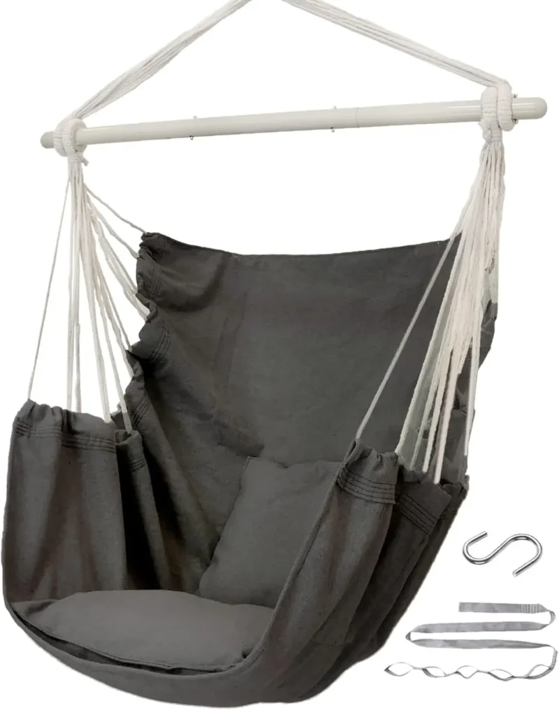 Deluxe Hanging Hammock Chair with Steel Bar - 500 lbs Capacity for Indoor & Outdoor - Image 9
