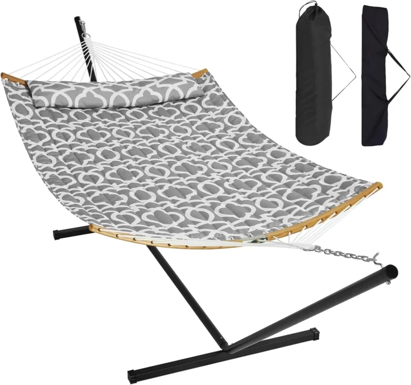 Double Quilted Hammock with Steel Stand - 480 lbs Capacity for Backyard & Patio - Image 7