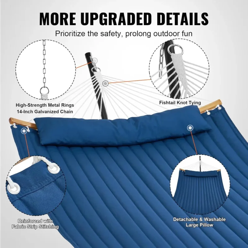 Double Quilted Fabric Hammock with Steel Stand - 480 lbs Capacity for Backyard & Patio - Image 6