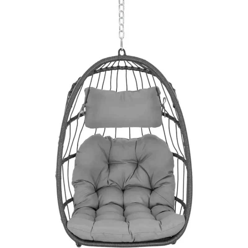Foldable Wicker Hanging Egg Chair - 265 lbs Capacity for Indoor & Outdoor Use - Image 3
