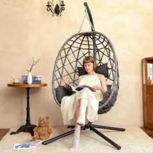 Hanging Egg Chair with Cushion and Stand - 350 lbs Capacity for Indoor & Outdoor
