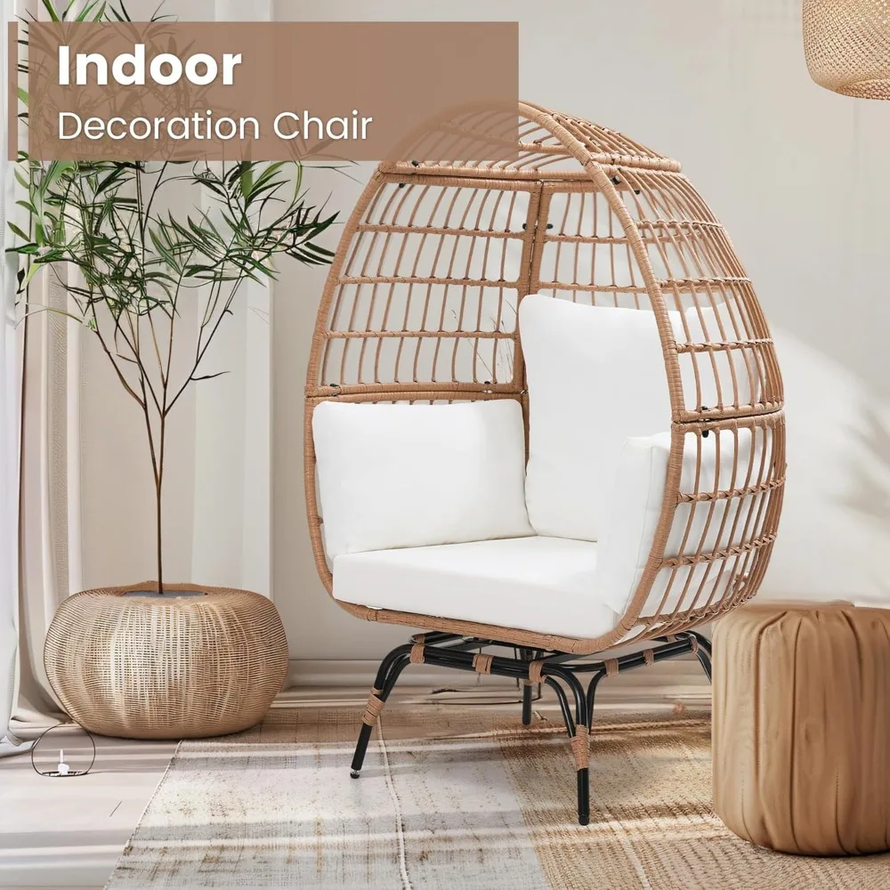 Modern outdoor swing egg chair with weather-resistant rattan construction