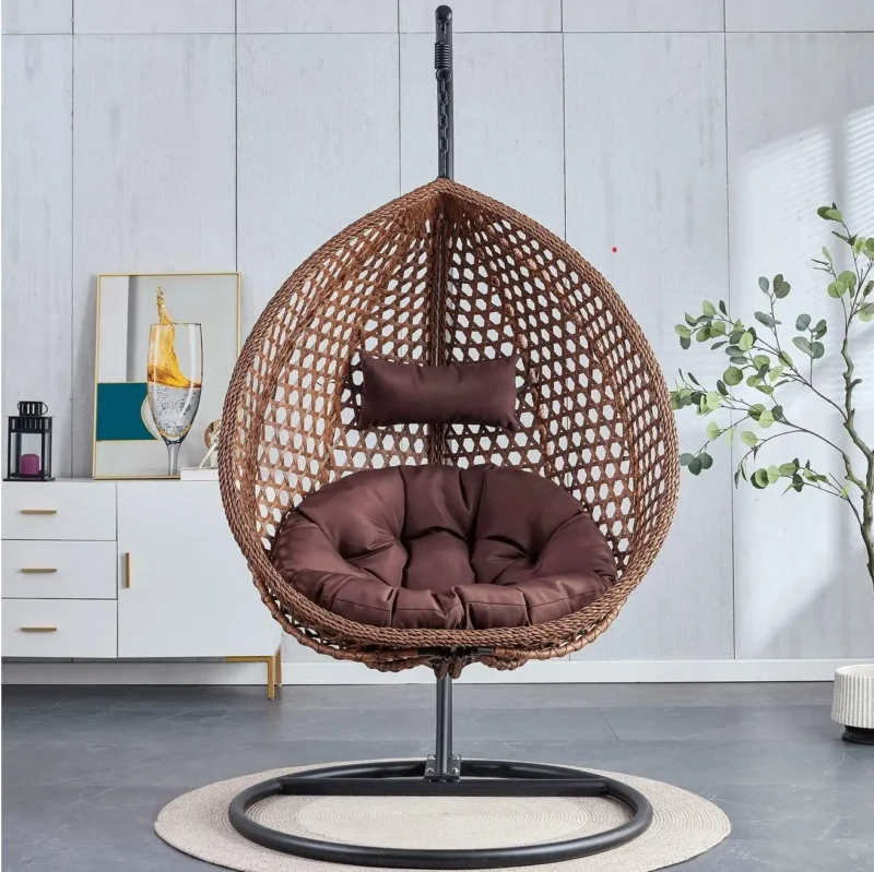 Outdoor Rattan Hanging Egg Chair with Metal Stand - 65 lbs Capacity for Garden & Patio - Image 10