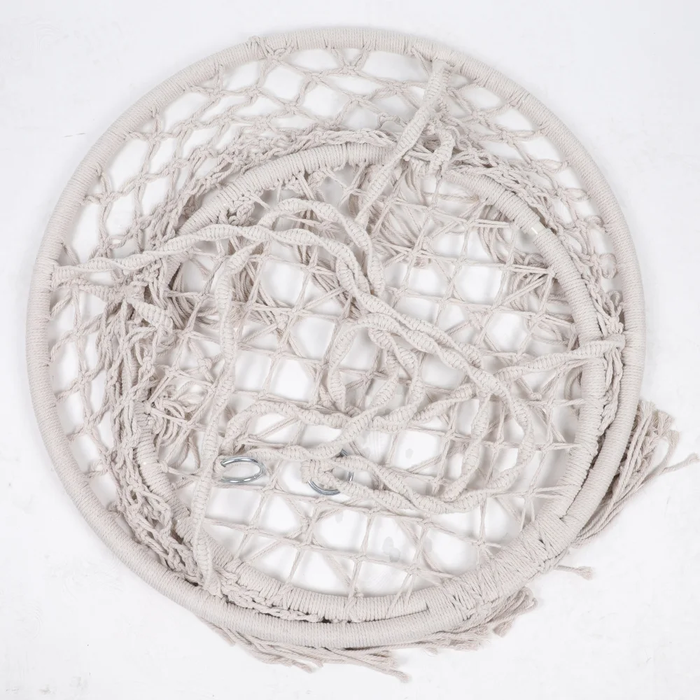 Macrame hammock chair showing intricate woven pattern design