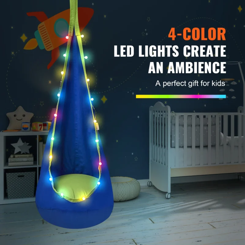 Kids Pod Swing Chair with LED Lights - 120 lbs Capacity for Indoor & Outdoor - Image 5