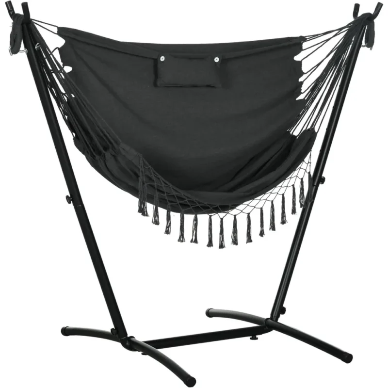 Cotton Hammock Swing Chair with Steel Stand - 330 lbs Capacity for Patio & Outdoor