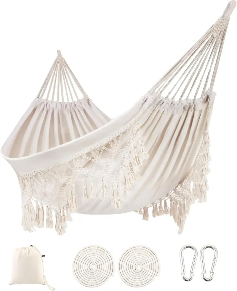 Double Brazilian Fabric Hammock with Tassels - 450 lbs Capacity for Indoor & Outdoor Use - Image 7