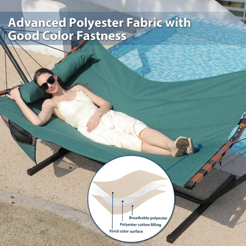 Double Polyester Hammock with Stand - 450 lbs Capacity for Outdoor Relaxation - Image 5