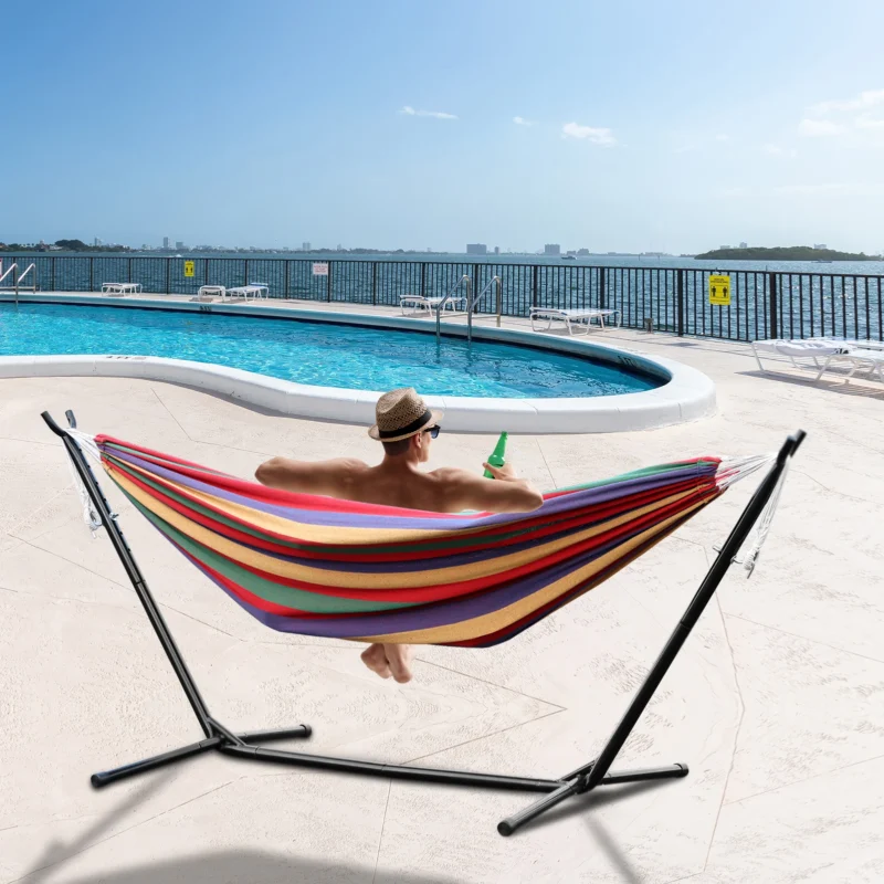 Double Fabric Hammock with Steel Stand - 450 lbs Capacity for Backyard & Patio - Image 6