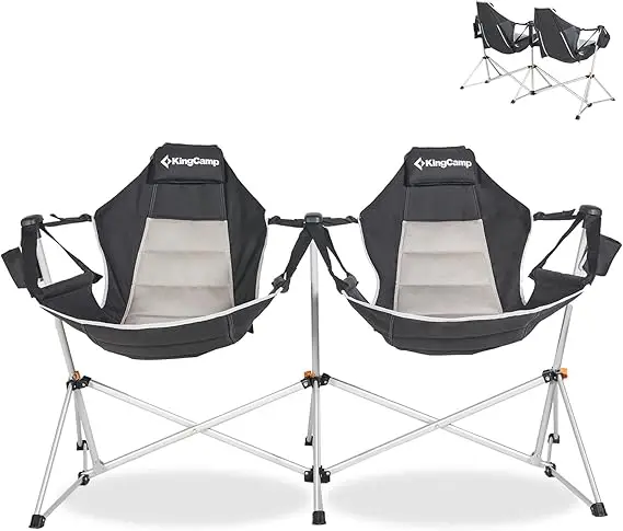 Double portable folding hammock with high weight capacity for versatile travel use