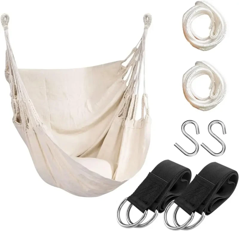Cotton Weave Hammock Chair with Stand - 300 lbs Capacity for Indoor & Outdoor - Image 10