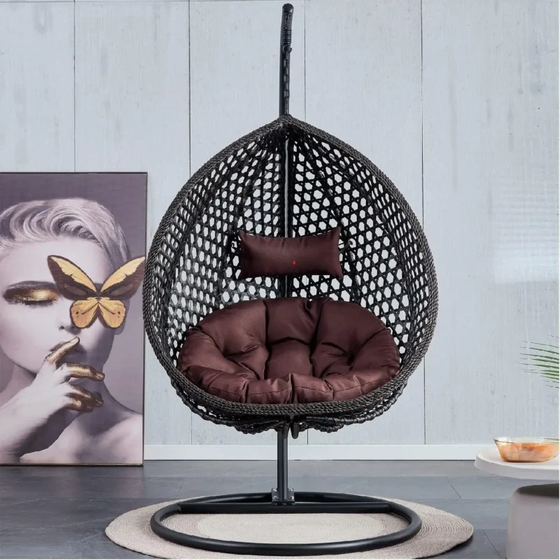 Outdoor Rattan Hanging Egg Chair with Metal Stand - 65 lbs Capacity for Garden & Patio - Image 12