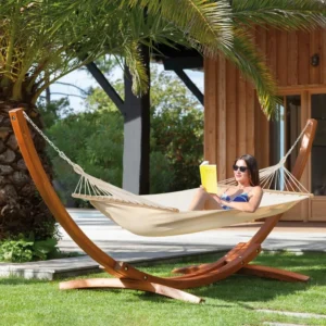 Double Wooden Hammock with Stand - 2 Person 400 lbs Capacity for Patio & Backyard
