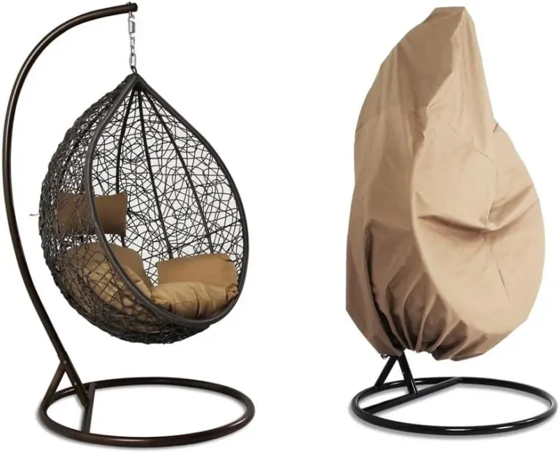 Hanging Egg Chair with Brown Cushion and Stand - 350 lbs Capacity for Patio & Garden - Image 9