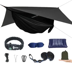 Portable Camping Hammock with Mosquito Net and Rain Fly - 400 lbs Capacity for Outdoor Adventures