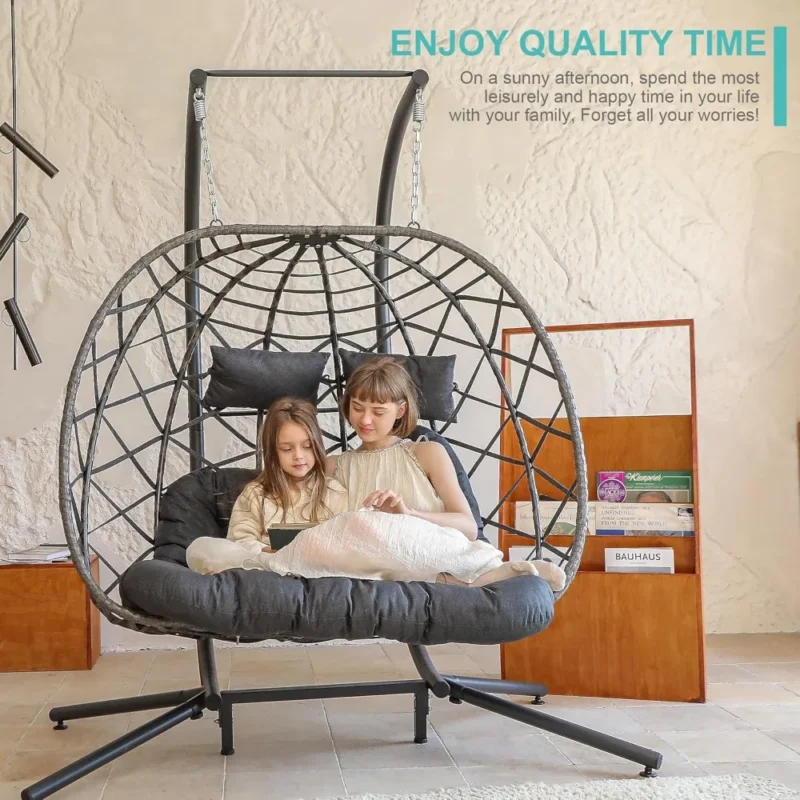 Double Egg Swing Chair with Stand - 450 lbs Capacity for Indoor & Outdoor Relaxation - Image 6
