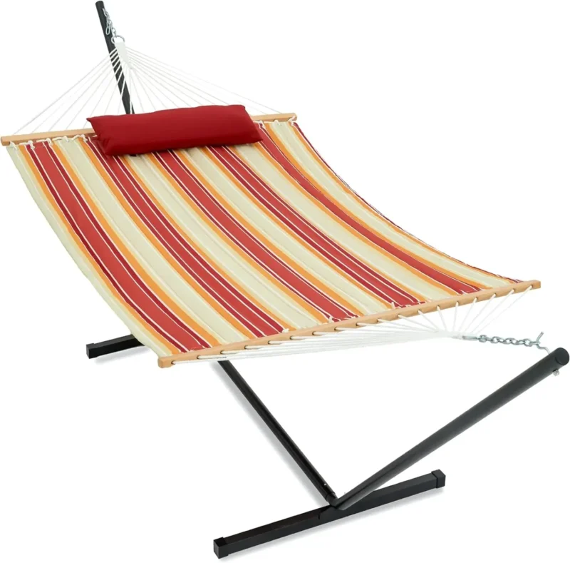 Double Jacquard Hammock with Steel Stand - 475 lbs Capacity for Backyard & Patio - Image 10