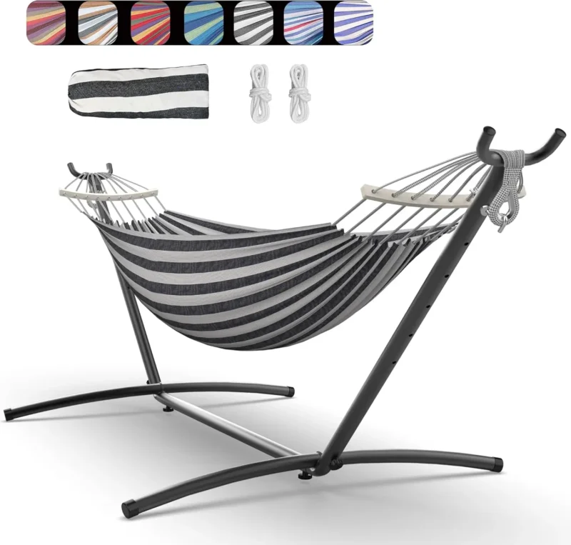 Double Hammock with Steel Stand - 600 lbs Capacity for Indoor & Outdoor Use - Image 7