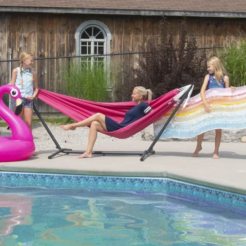 Double Polyester Hammock with Steel Stand - 450 lb Capacity for Indoor & Outdoor Relaxation - Image 2