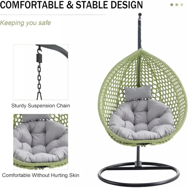 Hanging Egg Chair with Cushions and Stand - 350 lbs Capacity for Indoor & Outdoor Use - Image 6