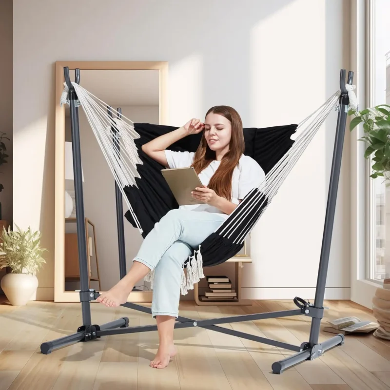 Macrame Hammock Chair with Stand - 330 lbs Capacity for Indoor & Outdoor - Image 4