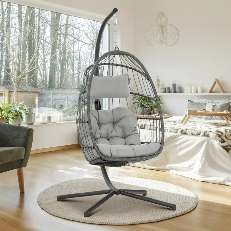 Hanging Egg Chair with Aluminum Frame - 370 lbs Capacity for Indoor & Outdoor Patio - Image 8