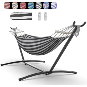 Double Hammock with Steel Stand - 600 lbs Capacity for Indoor & Outdoor Use