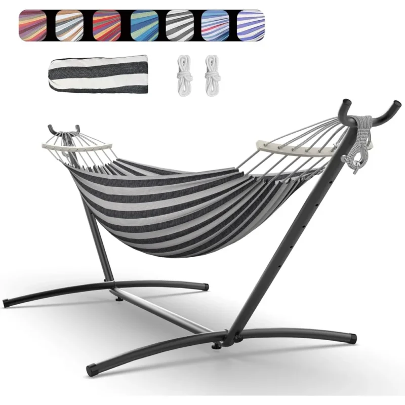 Double Hammock with Steel Stand - 600 lbs Capacity for Indoor & Outdoor Use